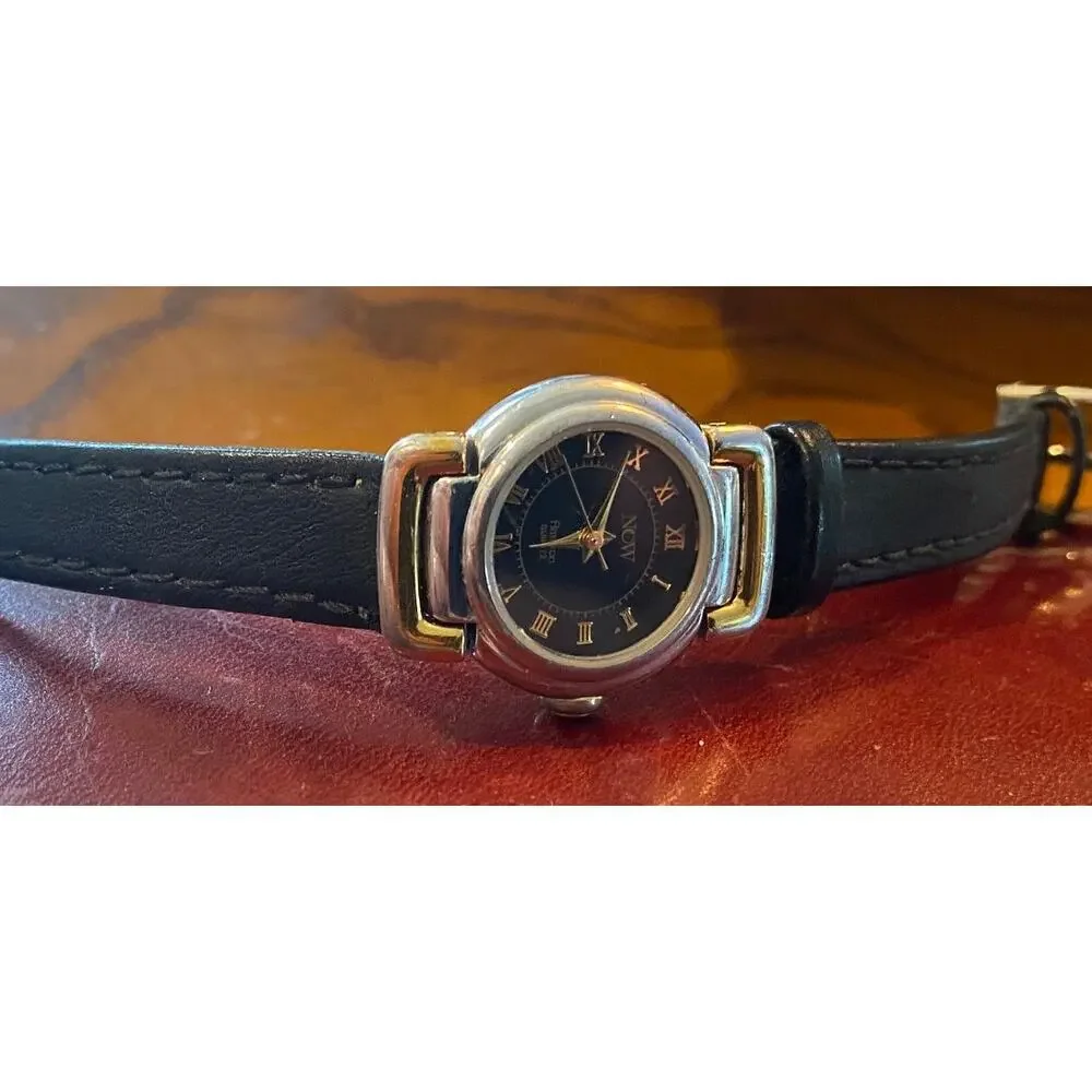 Women's 23mm Gold Tone Armitron Now Watch, Black Face and Leather Band